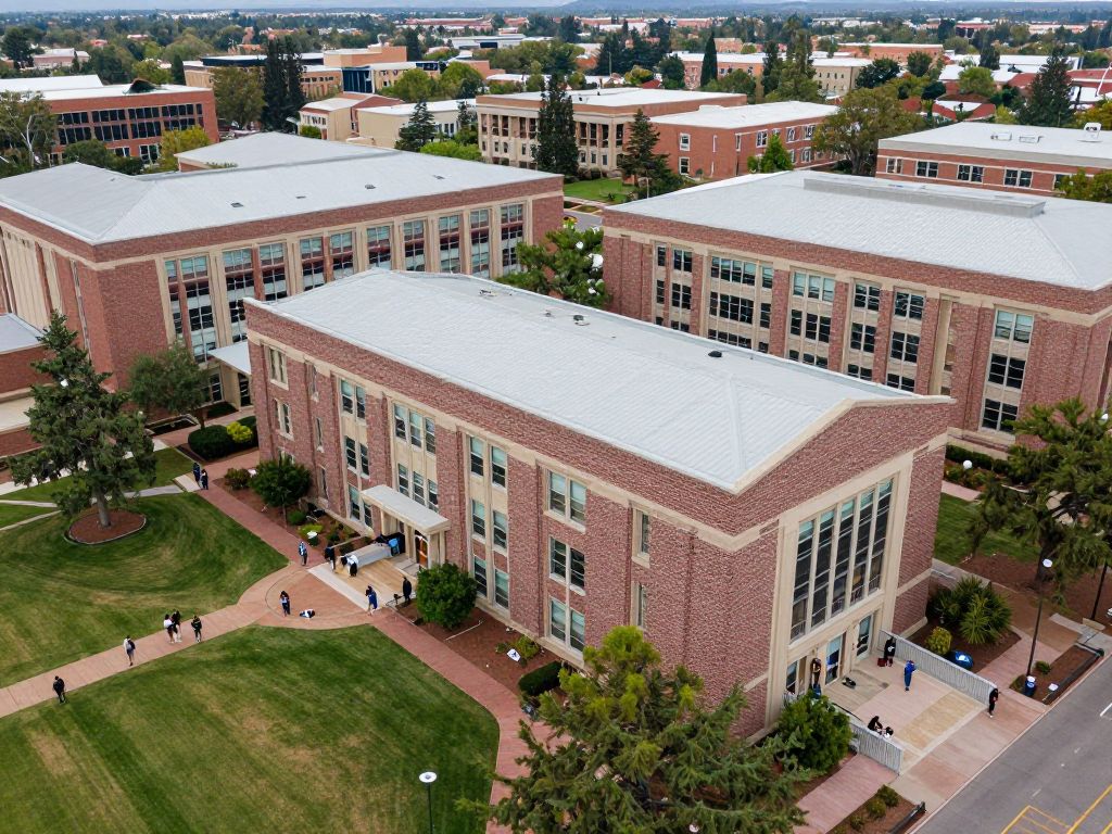 Aerial view of the University of Arizona with students studying.