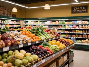 Interior view of Vallarta Supermarkets showcasing fresh produce and traditional Mexican food offerings.