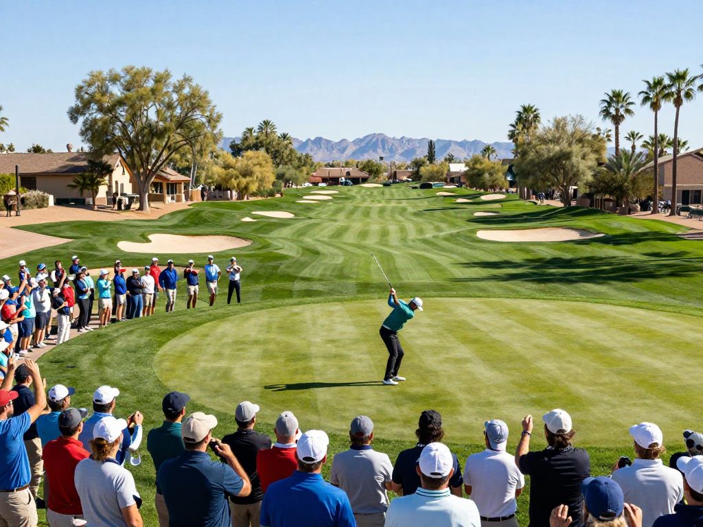 Golf tournament scene at TPC Scottsdale during the Waste Management Phoenix Open