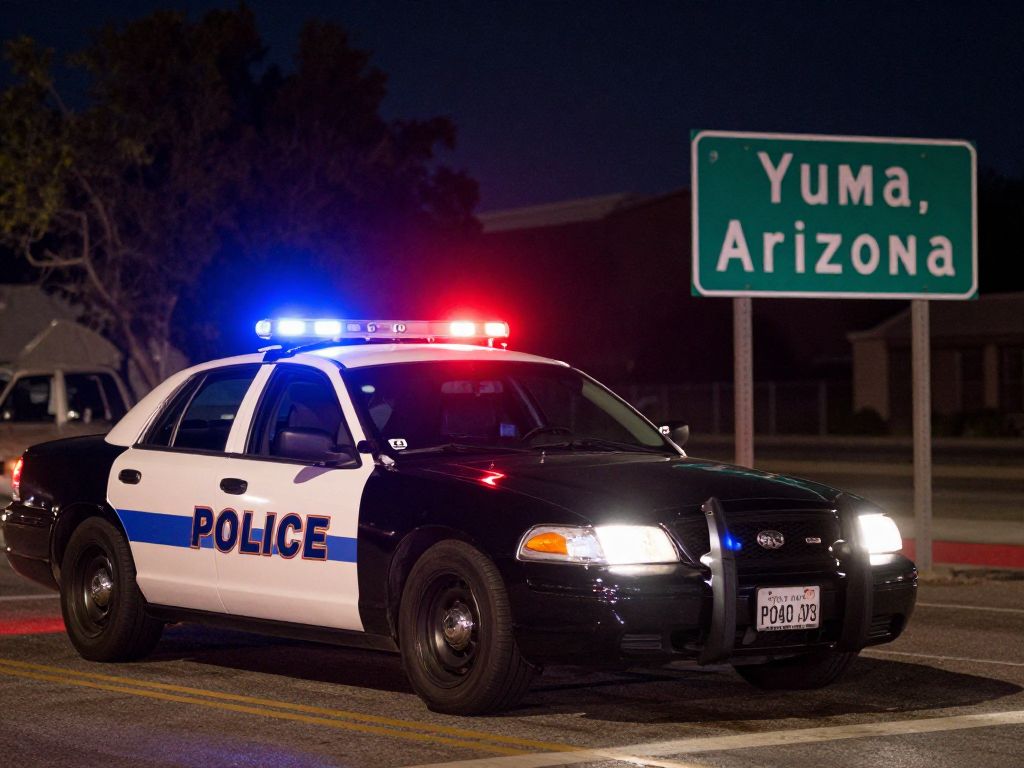Police vehicle involved in a traffic stop at night in Yuma, Arizona
