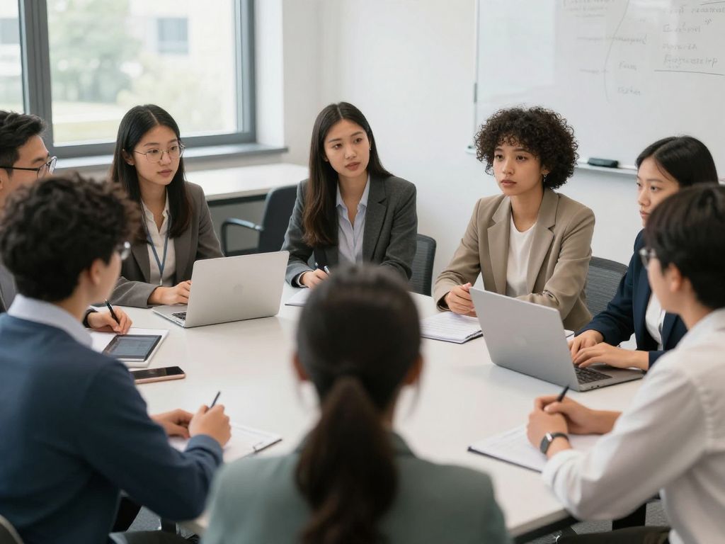 University faculty discussing academic initiatives