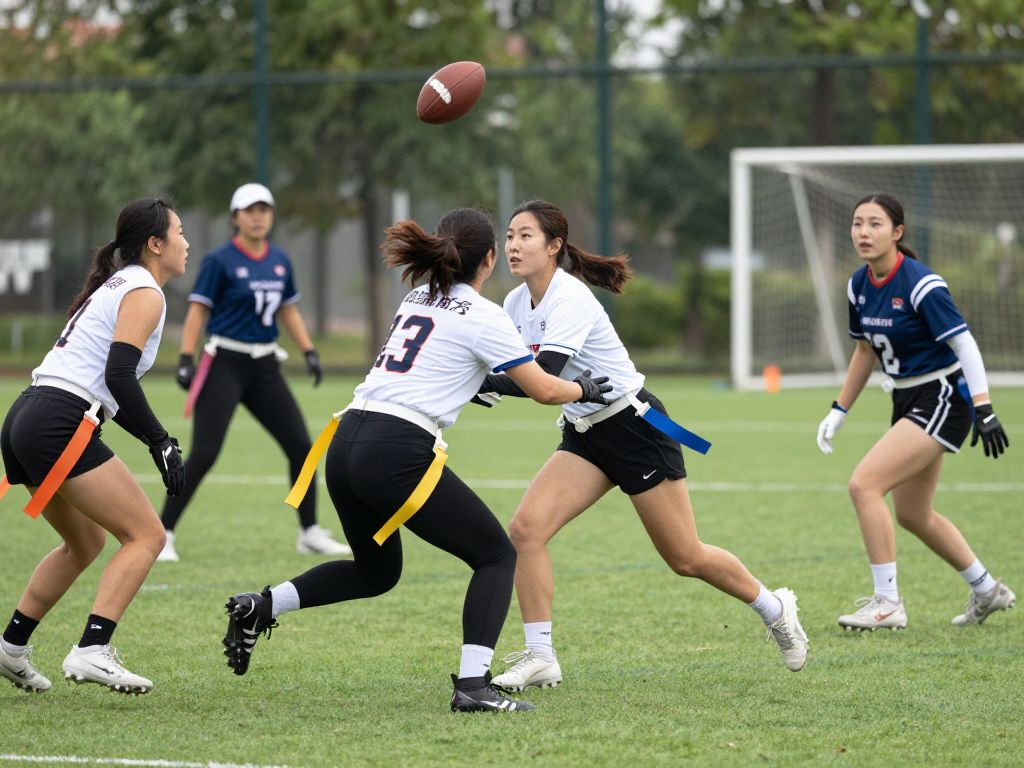 Women playing flag football on the field at Arizona Christian University
