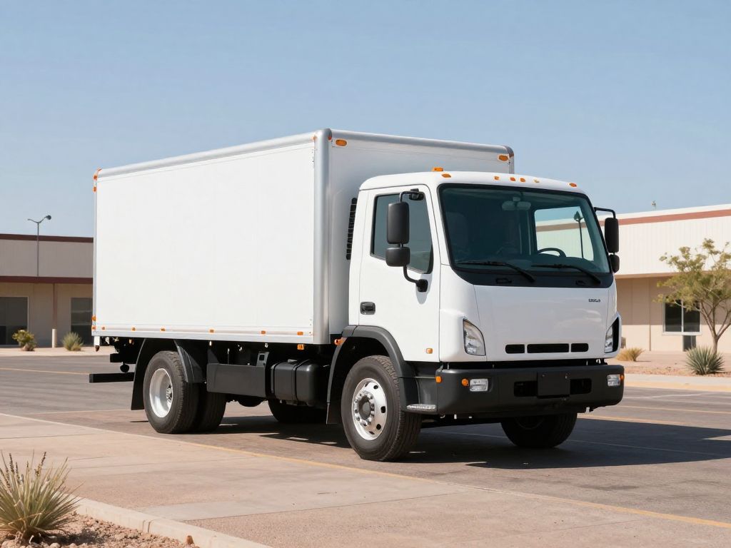 An all-electric heavy-duty truck in an industrial area, symbolizing Arizona's new rebate program for zero-emission vehicles.