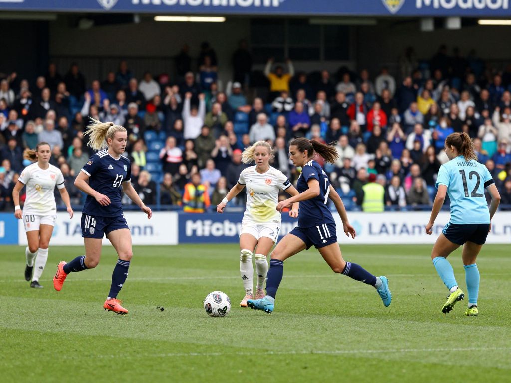 Women's soccer players in action during a game at Mulcahy Stadium.