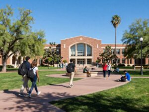 University campus view with students in Arizona