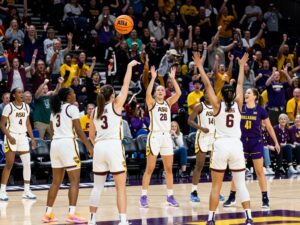 ASU Women's Basketball team playing during a game