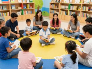 Families enjoying storytelling sessions during Black Children's Book Week in Phoenix