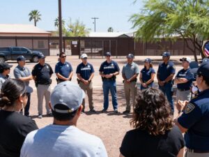 Residents of Phoenix engaging in discussions about border security and community safety.
