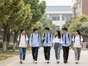 Students walking together on campus, representing unity and safety.