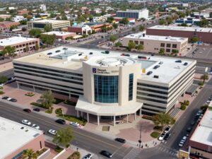 Aerial view of Phoenix, Arizona with community involvement representation