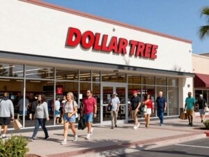 Customers shopping at Dollar Tree in an upscale part of Phoenix.
