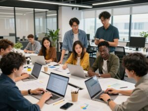 Diverse entrepreneurs collaborating in a modern workspace in Phoenix.