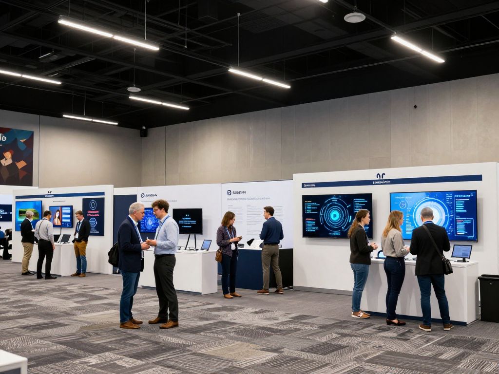 Attendees at the FLEX 2026 Technology Summit in Phoenix, Arizona, engaging with technology exhibits and networking. The event highlights flexible hybrid electronics and AI innovations.