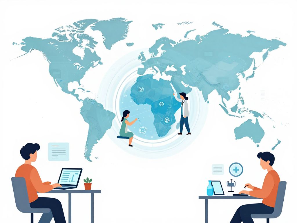 Illustration of global flu tracking and data collection efforts.
