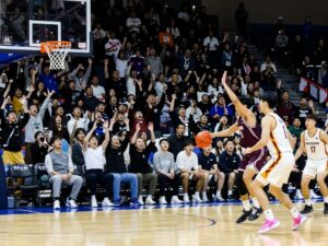 Grand Canyon University basketball team celebrating a win over Air Force