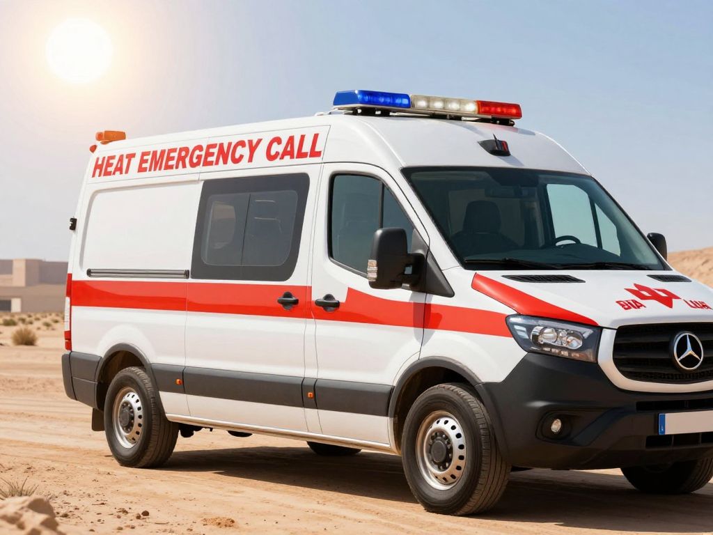 Emergency service vehicle under intense sunlight in Arizona