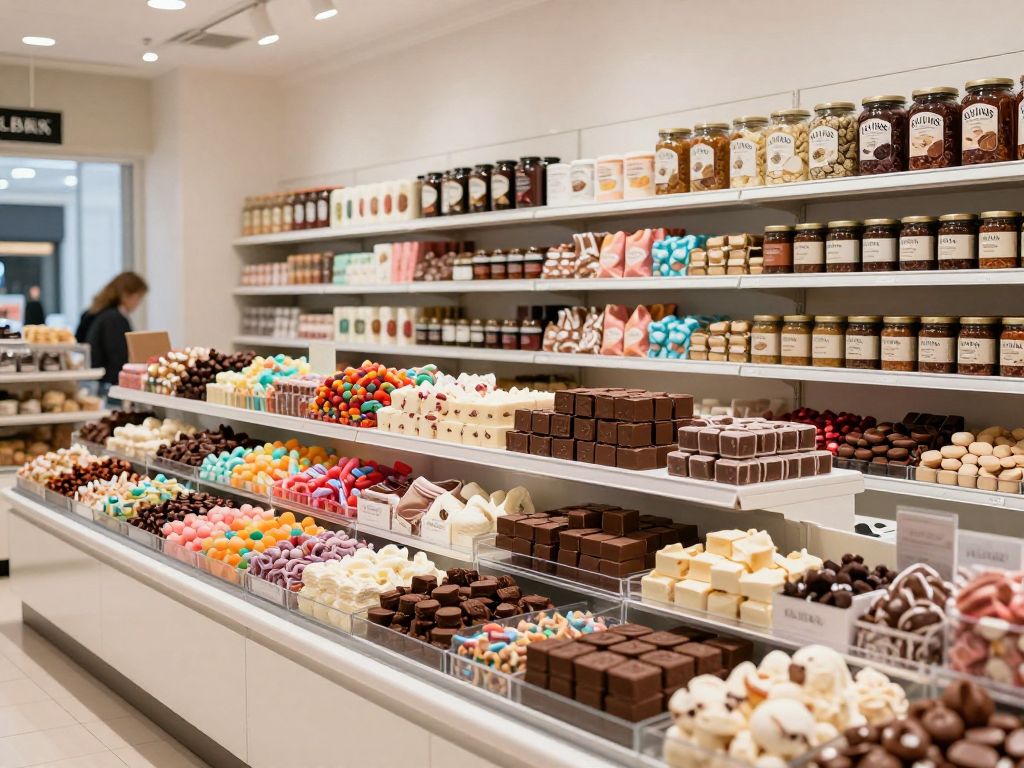 Interior view of a Kilwins store in Phoenix, Arizona, featuring display cases filled with chocolates, fudge, and ice cream.