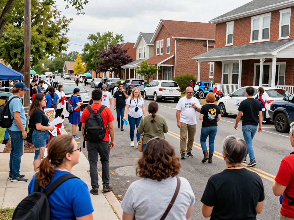 A diverse group of community members celebrating local talent.