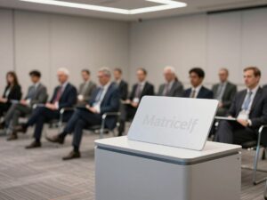 Abstract representation of neural tissue regeneration technology display at a conference in Phoenix, Arizona.