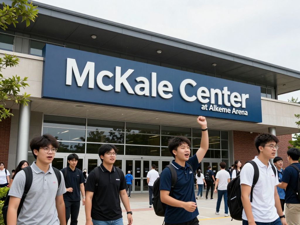 Exterior view of the McKale Center at Alkeme Arena with fans