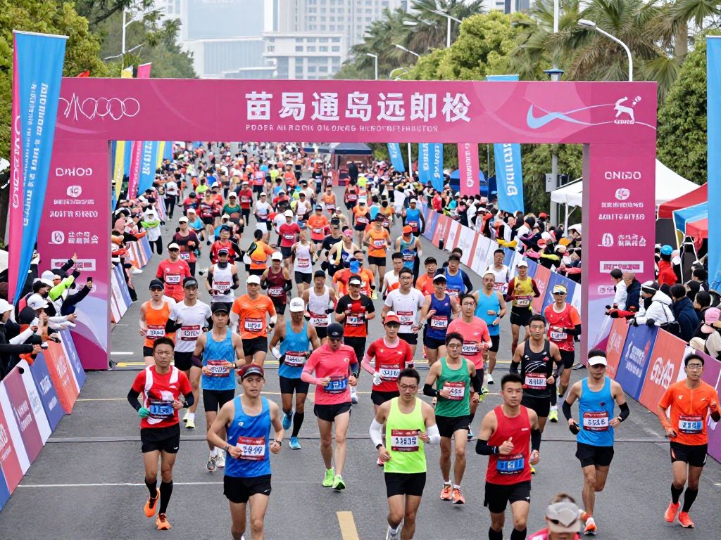 Participants of the Mesa Marathon crossing the finish line in celebration.