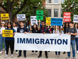 Students protesting against Immigration and Customs Enforcement