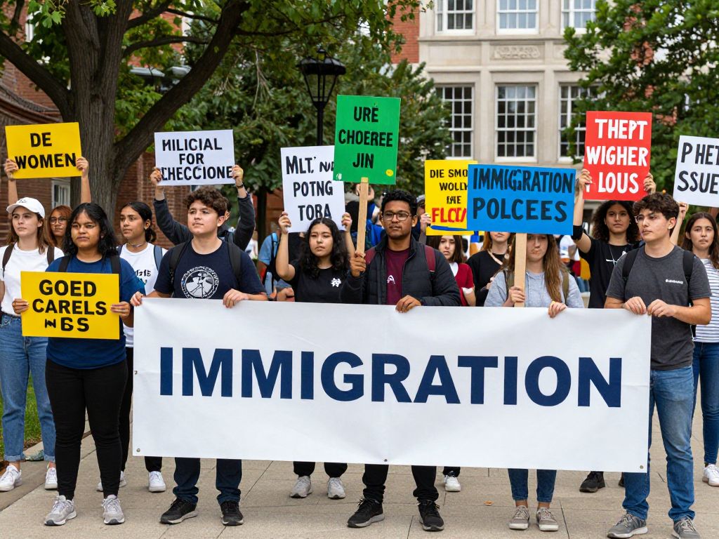 Students protesting against Immigration and Customs Enforcement