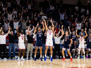 Crowd cheering during NAU basketball game on Senior Night