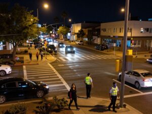 An urban intersection in Phoenix demonstrating pedestrian safety measures