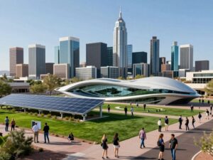 Futuristic skyline of Phoenix Arizona representing economic growth and innovation