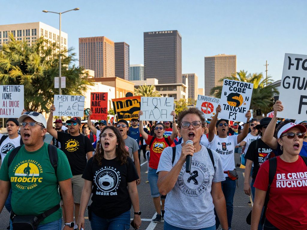 Diverse group of protesters demonstrating in Phoenix with signs