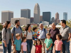 Phoenix skyline with families highlighting child care needs
