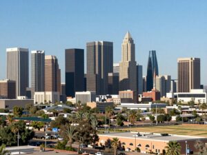 Phoenix skyline with focus on modern architecture representing economic growth.