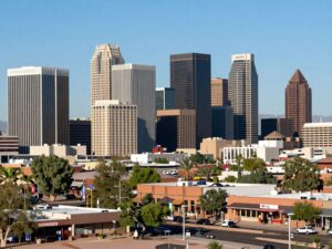 Phoenix skyline with financial institutions