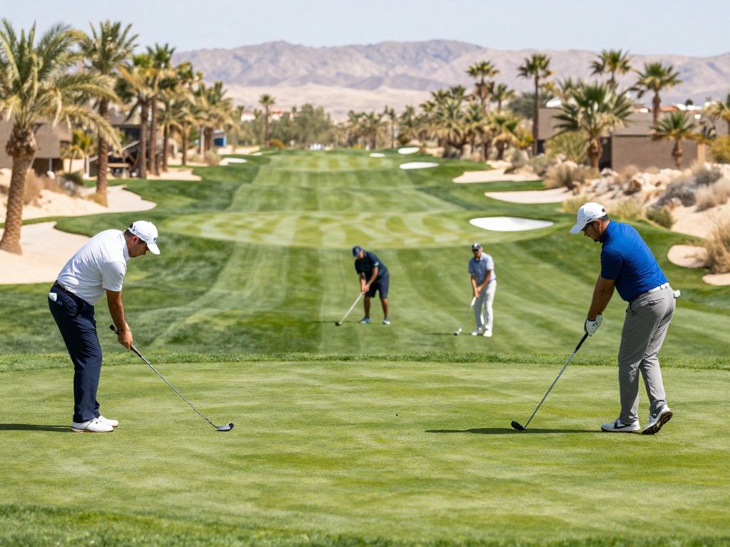 Golf tournament in Phoenix with players competing on a sunny day.