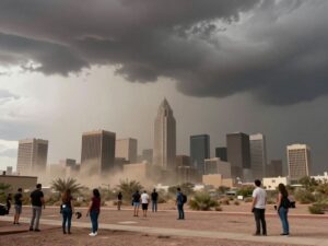 A large haboob sweeping over the skyline of Phoenix, Arizona, just before a monsoon.