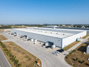 A view of industrial outdoor storage in Phoenix featuring open-air facilities for equipment and vehicles.