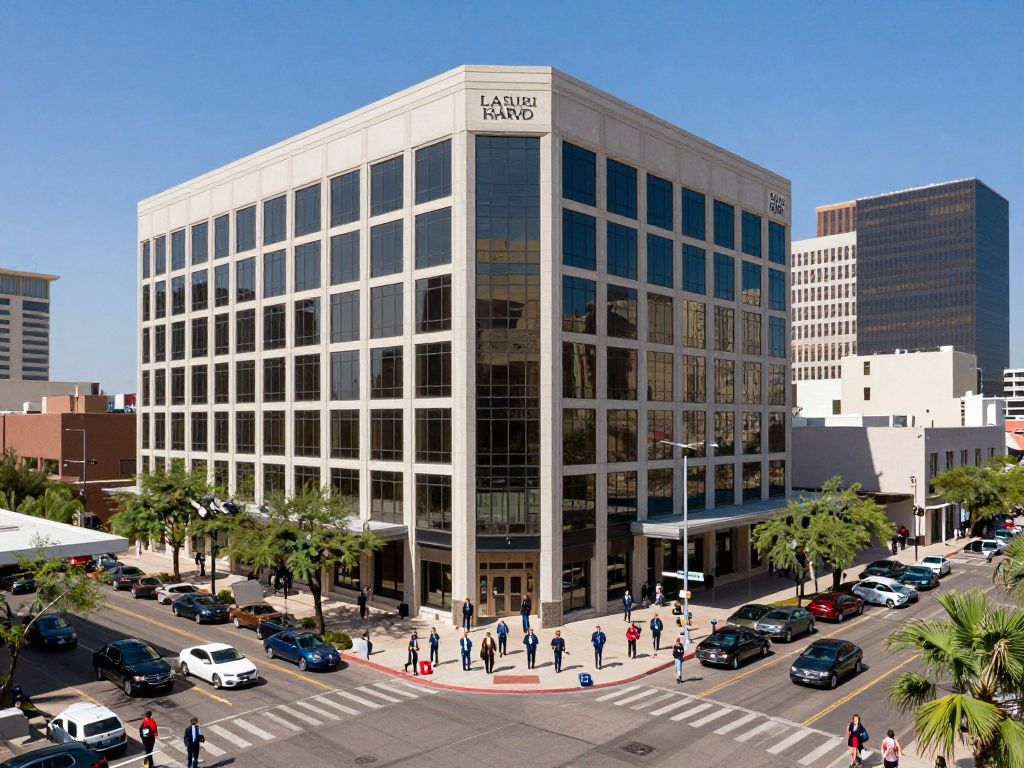 Phoenix cityscape with a law firm building representing legal success