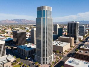 Modern office tower in Phoenix, Arizona, symbolizing commercial growth and investment.