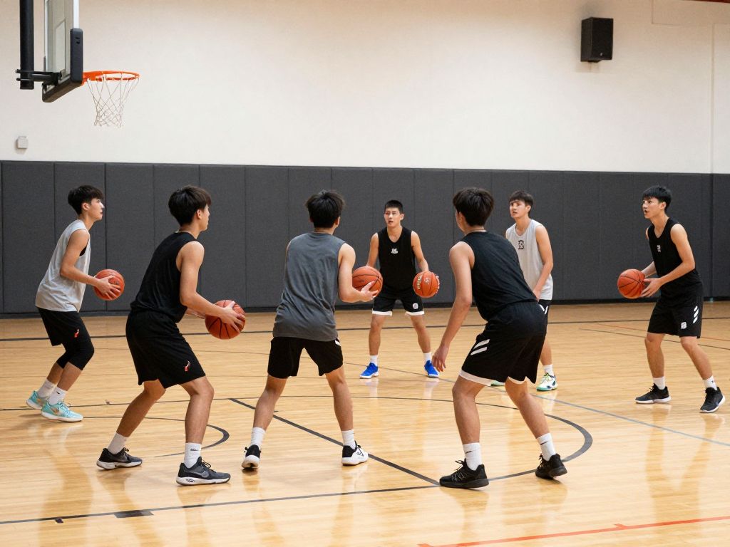 High school basketball players practicing in Phoenix gym
