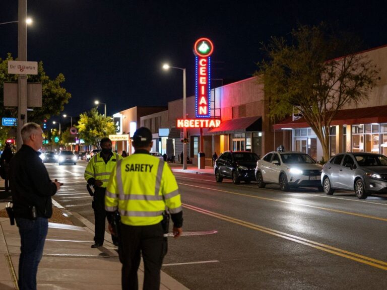 Street scene in central Phoenix emphasizing road safety awareness