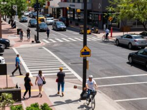 Phoenix urban intersection promoting traffic safety.