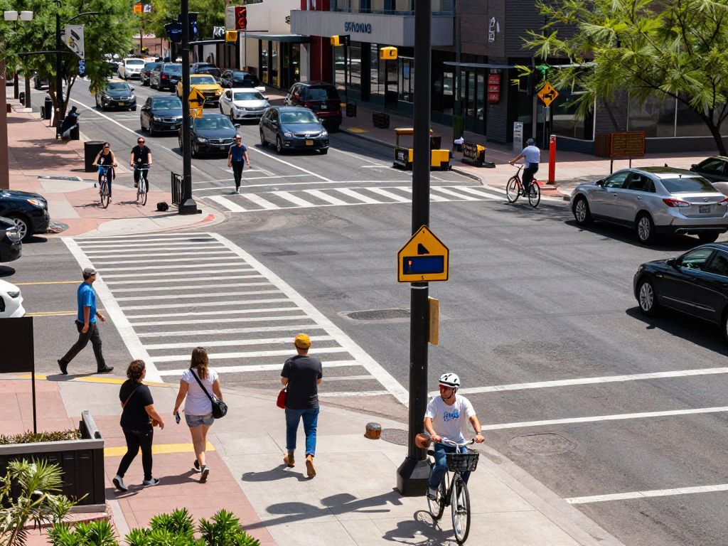 Phoenix urban intersection promoting traffic safety.