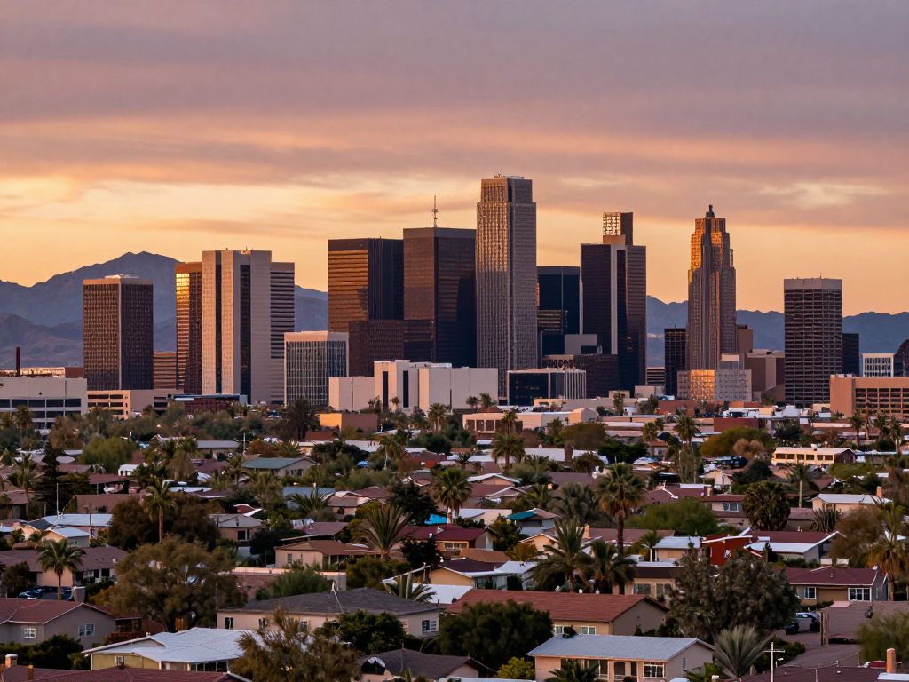 Vibrant skyline of Phoenix showcasing residential areas and desert mountains