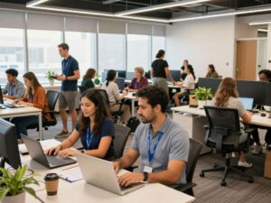 Employees in a Phoenix office collaborating in a supportive and recovery-ready environment.
