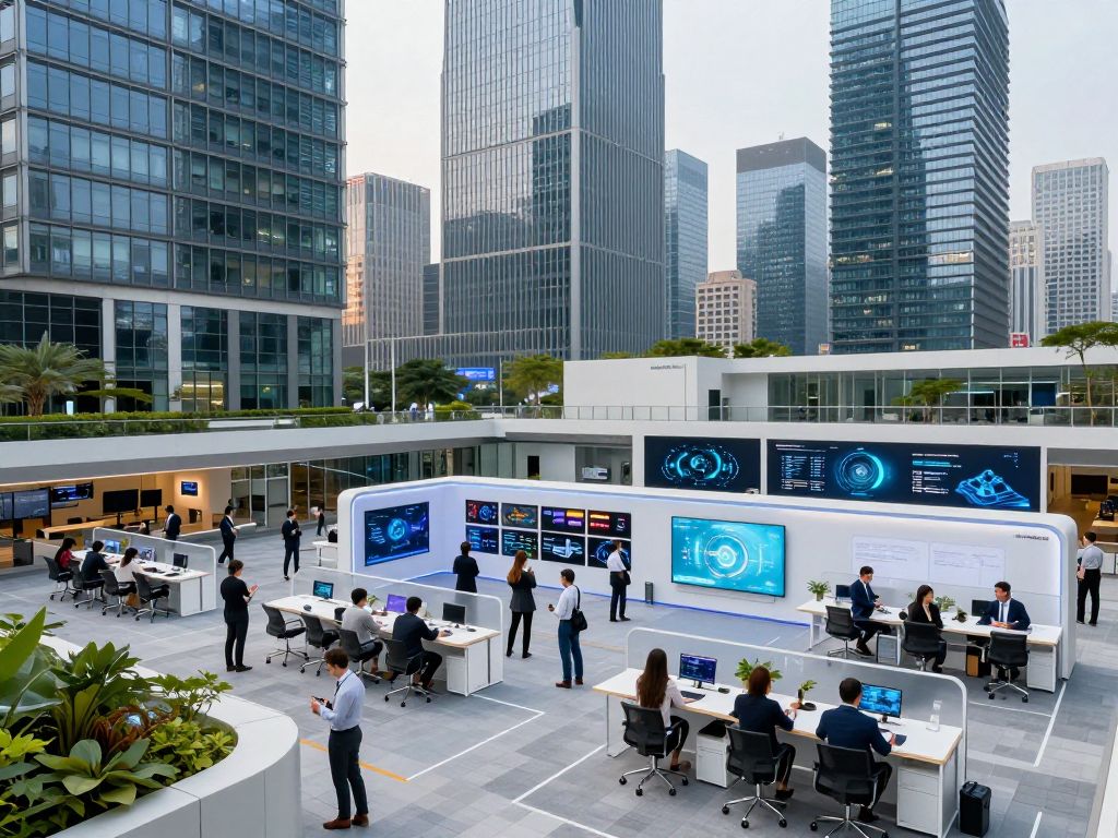 An urban view of Phoenix with technology-themed elements symbolizing innovation.