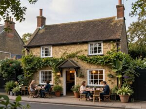 Cozy English-style cottage wine bar with outdoor seating in Phoenix