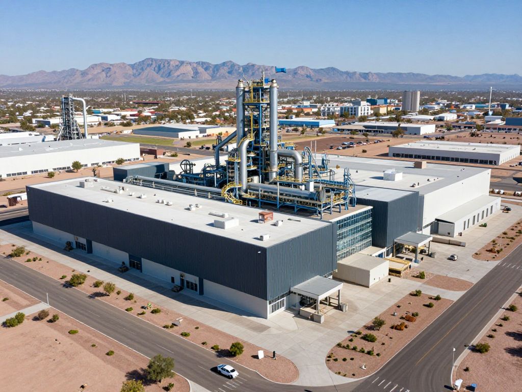 Exterior view of the Source Business Center, a modern industrial facility in Tempe.