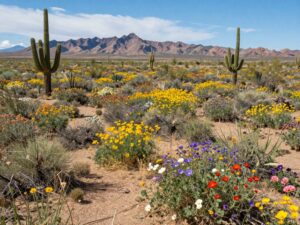 Blooming wildflowers in the Sonoran Desert near Phoenix, Arizona.