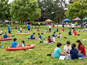 Families enjoying free activities at Tempe PlayDay in Kiwanis Park